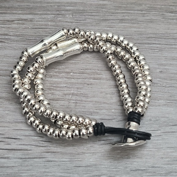 BAMBOO • Boho bracelet • Silver plated beads and real leather - Picture 10 of 12